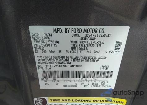 2014 Ford F-150 Fx4 z USA, uszkodzony, nr VIN 1FTFW1EF9EFC81800